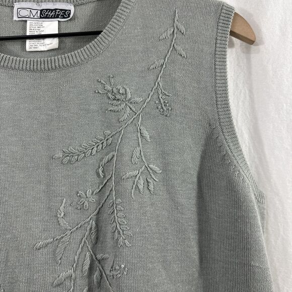C.M. Shapes Cotton Blend Sleeveless Embroidered Mint Sage Sweater Vest Womens XL - Picture 5 of 7